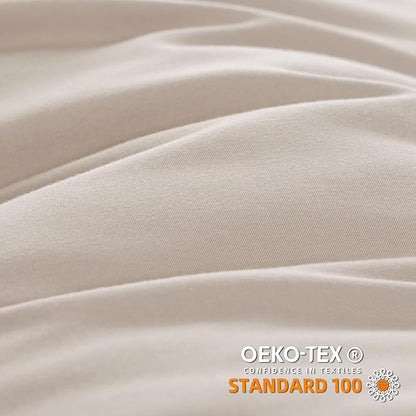 YIRDDEO Queen Comforter Set - Comforter Queen Size Sets with Ball Pom Fringe, Soft Bedding Set for All Seasons - 3 Pieces, 1 Comforter (90"x90") & 2 Pillow Shams (20"x26"), Oatmeal