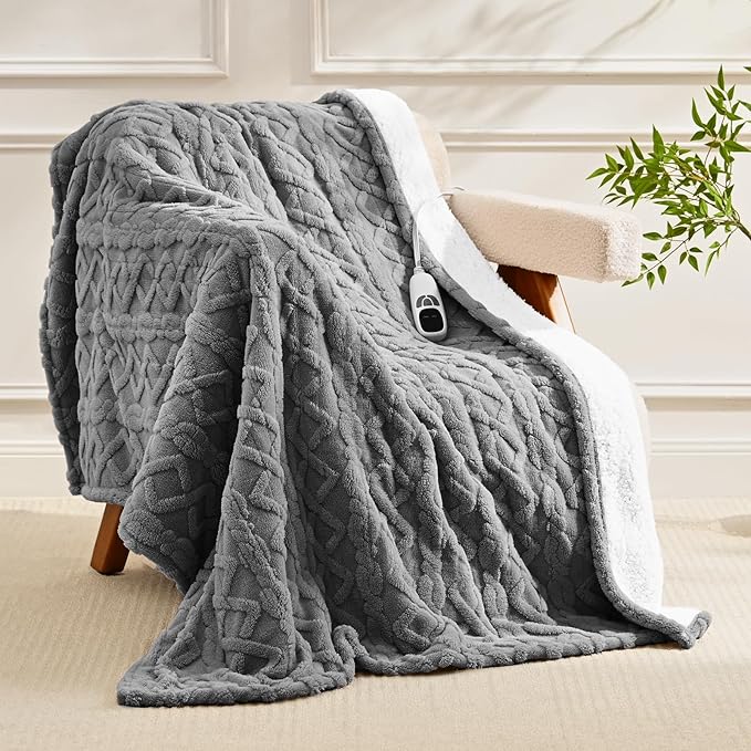 Heated Throw Blanket 50"x60" with 9 Heating Levels & 1-10 Hours Auto Off, Electric Blanket with ETL & FCC Certification, Washable for Home, Office, Bed, Grey