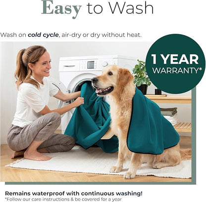 Waterproof Blanket for Bed or Couch – Soft and Leakproof Waterproof Throw Blanket, Water Proof & Stain Resistant Easy to Clean Throw Blanket Cover for Adults or Pets, Reversible Blue/Beige 60"x80"