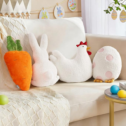 AELS Easter Bunny & Carrot Throw Pillows, Set of 2, Cute Bunny and Carrot Decorative Pillows, Spring Easter Decor for Sofa Couch Living Room Bedroom Nursery