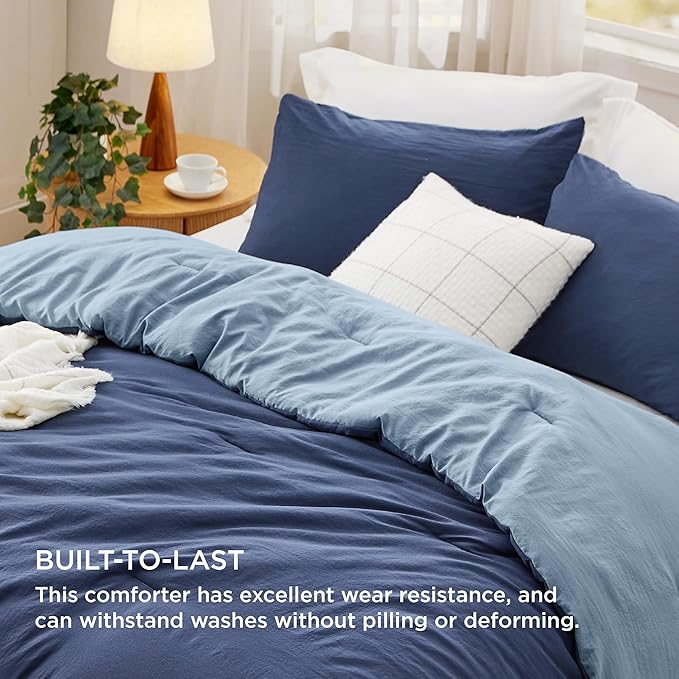 Bedsure King Comforter Set, Navy Blue Soft Prewashed Bedding for All Seasons, 3 Pieces GentleSoft™ Bed Set, 1 Lightweight Comforter (104"x90") and 2 Pillowcases (20"x36")