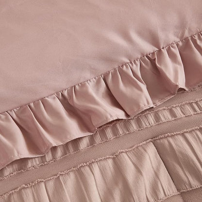 WONGS BEDDING Comforter Full Size, Pink Ruffle Comforter for Full Bed for Dorm Room Essentials, Soft Seersucker Textured Bedding Set Full Size Comforter Sets for Girls 90"×78"