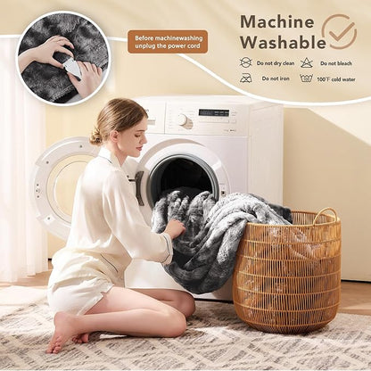 Homemate Heated Blanket Electric Throw - 50"x60" Heating Blanket Throw 1/2/4/6/8 Hours Auto-Off 10 Heat Levels Over-Heat Protection Luxury Faux Fur Sherpa ETL Certification