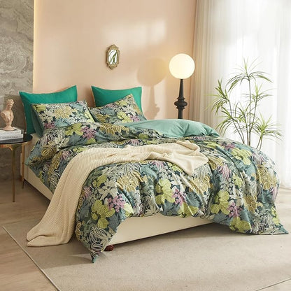 HighBuy Green Leaves Comforter Set Queen Size Topical Botanical Aesthetic Bedding Comforter Fluffy Boho Chic Cottagecore Bedding Set Ultra Soft Queen Bed Comforter Set,All Season