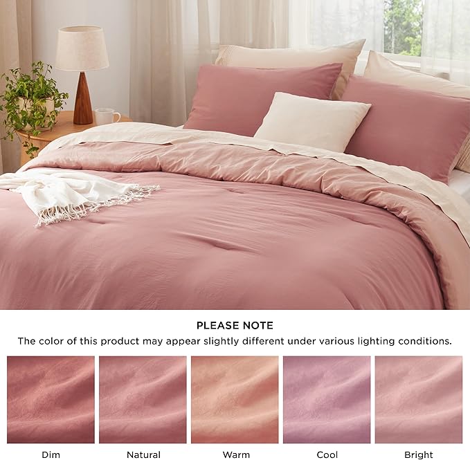 Bedsure Twin/Twin XL Comforter Set, Pink Clay Soft Prewashed Bedding for All Seasons, 2 Pieces GentleSoft™ Bed Set, 1 Lightweight Comforter (68"x88") and 1 Pillowcase (20"x26")