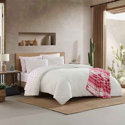 Wrangler - Queen Comforter Set, Soft & Smooth Bedding, Wrinkle-Resistant, 8 Piece Bed Set with Matching Sheet Set, Pillowcases and Throw Blanket for Couch or Bed (Sedona Geometric White)