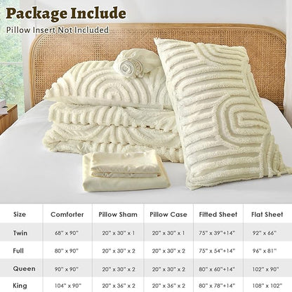 Nesker Boho Tufted Twin Comforter Set, 5 Pcs Beige Bedding Sets, Soft Cozy Chic Bed in a Bag, Arch Pattern Shabby Bed Set All Season with Comforter, Fitted Sheet, Flat Sheet & Pillowcases