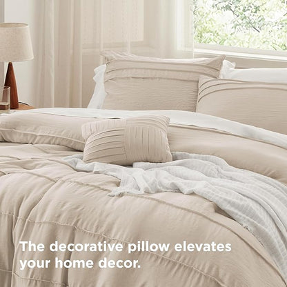 Bedsure Twin Comforter Set - 3 Pieces Pinch Pleat Bed Set, Linen Boho Bedding for All Season, 1 Soft Comforter, 1 Pillowcase, 1 Decorative Pillow
