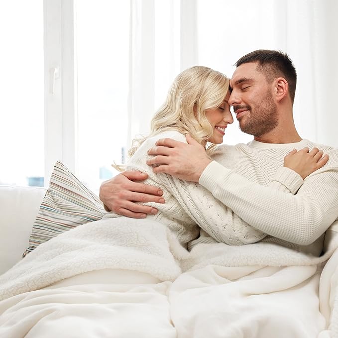 Bedsure GentleSoft Sherpa Fleece Throw Blanket for Couch - Thick and Warm Throw for Women and Men, Soft Fuzzy Plush Blanket for Winter, Non-Heated, Cream, 50x60 Inches