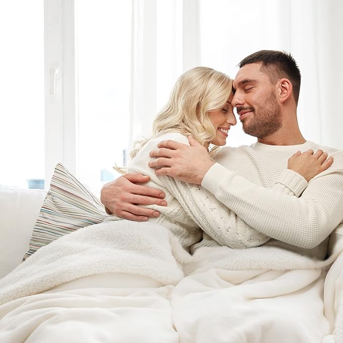 Bedsure GentleSoft Sherpa Fleece Blankets Queen Size for Bed - Thick and Warm Throw for Women and Men, Soft Fuzzy Plush Queen Blanket for Winter, Non-Heated, Cream, 90x90 Inches