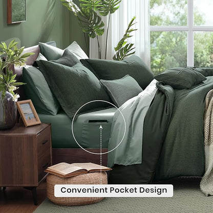 Monbix Oversized King Comforter Set - 7 Pieces Cationic Dyeing Deep Forest Bed in a Bag Bed Sets with Comforter, Sheets, Pillowcases & Shams, Reversible Bedding Comforters Sets