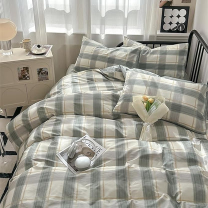mixinni King Comforter Set Green Geometric Checkered Plaid Bedding Comforter Set Men Boys Modern Style All Season Soft Fluffy Lightweight Bedding Set-King Size