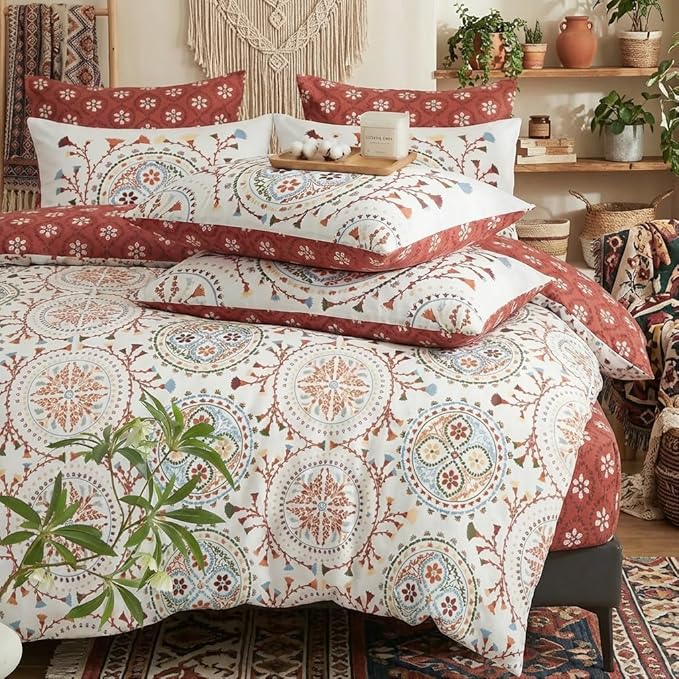 Nayoroom Boho Comforter Set Queen Size Reversible Bohemian Medallion Paisley Comforter 3 Pieces Soft Lightweight Southwestern Aesthetic Bedding Set for All Seasons