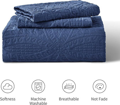 Love's cabin Quilts for Full Bed Navy Bedspreads Bedding Set - Summer Lightweight Bedspread Comforter - Coin Pattern Bedding Coverlet for All Season - 3 Pieces (1 Quilt, 2 Pillow Shams)