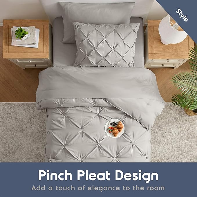 Nestl Twin XL Comforter Set 5 Piece - Pintuck Twin XL Bedding Set Linen, College Dorm Room Essentials Bed in a Bag, Twin XL Comforter Set for College Girls and Boys with Sheets, Pillowcase and Sham