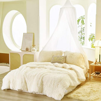 Joyreap 3-Piece Plush Shaggy Comforter Set, Twin Size Luxury Faux Fur Velvet Fluffy Bedding Set for All Season (Cream White, 68x86 inches)