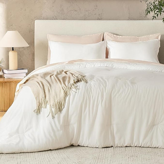 Andency Ivory Twin XL Size Comforter Set, 2 Pieces Cream Boho Solid Modern Bedding Comforters & Sets, All Season Soft Lightweight Fluffy Bed Set for Kids Dorm (68×92Inch Comforter & 1 Pillowcase)
