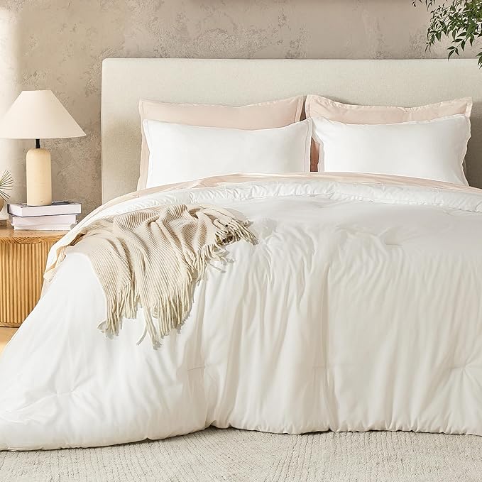 Andency Ivory Oversized Queen Size Comforter Set, 3 Pieces Cream Boho Solid Modern Bedding Comforters & Sets, Soft Lightweight All Season Bed Set for Men Women (98x98Inch Comforter & 2 Pillowcases)