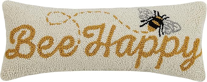 Peking Handicraft 30JES1744C20OB Bee Happy Wool and Cotton Pillow 8 X 20 inch, Multicolor