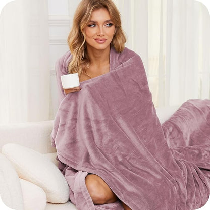 Electric Heated Blanket Twin Size 62"×84", Breathable & Luxurious Flannel,Soft Warm Gift with Over-Heat Protection, 4 Heating Levels & 10 H Auto Shut Off, Machine Washable, Purple