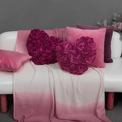 JWH Valentine's Day Throw Pillow Covers Decorative Flower Accent Pillow Cases Heart Shaped Cushion for Couch Living Room Bed Chair 14 x 16 Inches Purple Red