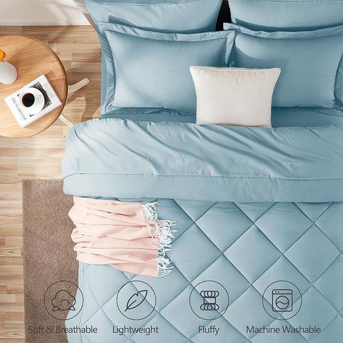 CozyLux Full Size Comforter Sets Light Blue - 7 Pieces Bed in a Bag Full, Luxury Soft Bed Set for All Seasons, Bedding Set with Down Alternative Comforter, Sheets, Pillowcases & Shams