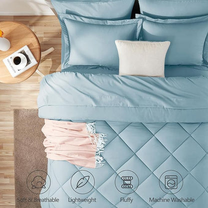 CozyLux Full Size Comforter Sets Light Blue - 7 Pieces Bed in a Bag Full, Luxury Soft Bed Set for All Seasons, Bedding Set with Down Alternative Comforter, Sheets, Pillowcases & Shams