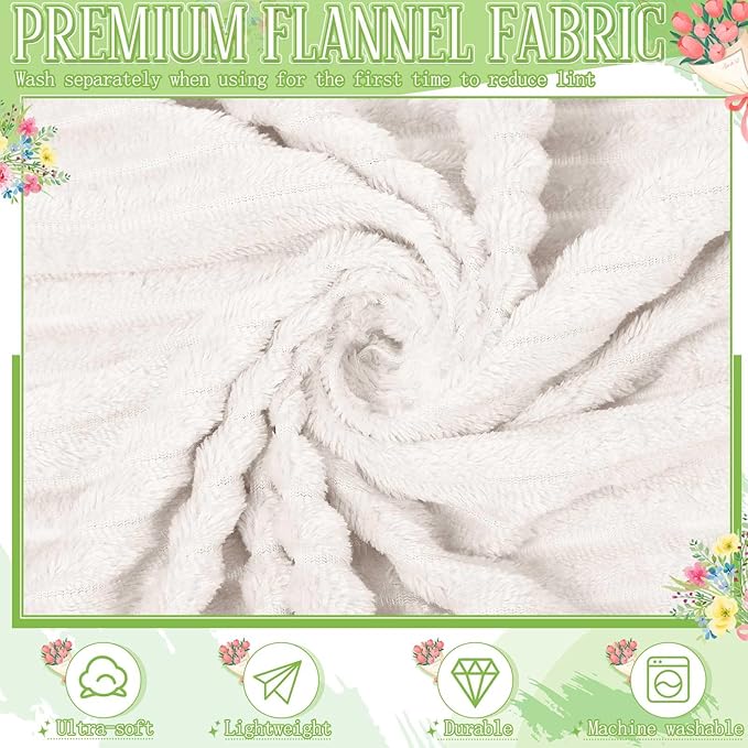 Buryeah 24 Pcs Wedding Flannel Fleece Throw Blanket Bulk with Thank You Card and Ribbon, 50 x 60 in Oeko-TEX Standard 100 Certified Blankets Outdoor Wedding, Guest Party Souvenirs (Cream White)
