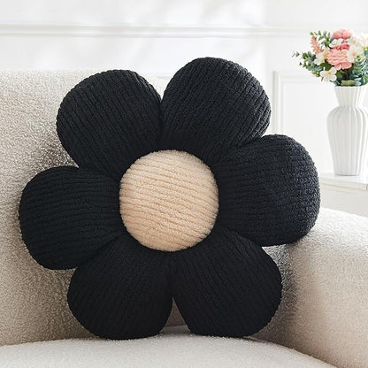 Flower Throw Pillow,Black Flower Shaped Pillow Decorative Throw Pillows for Sofa, Couch,Bed,15.7'' Soft Daisy Pillow Floor Seating Cushion for Home Decor