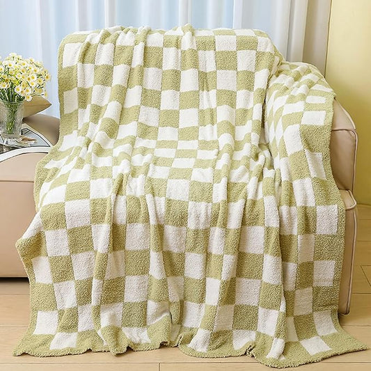 MorroMorn Checkered Throw Blanket for Couch, Green Throw Blanket 2-Layers Soft Cozy Fleece Plaid Blankets Checkerboard Grid - Fluffy Fuzzy Plush Warm for Sofa Chair Bed Decor Gifts, 50x60 inches