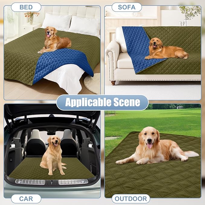 Smiry Waterproof Dog Bed Cover Pet Blanket, Soft Washable Dog Blanket for Furniture Bed Couch Sofa Reversible, Checkered (82"x102", Green/Navy)