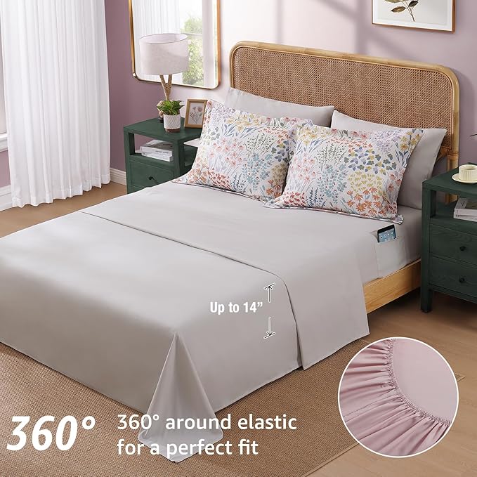 CASAAGUSTO Full Comforter Set, 7 PCS Pinkish Floral Comforter Set with Flowers Leaves Pattern, Soft Seersucker Design All Season Full Size Bedding Set(80"X90")