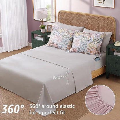 CASAAGUSTO Queen Comforter Set, 7 PCS Pinkish Floral Comforter Set with Flowers Leaves Pattern, Soft Seersucker Design All Season Queen Size Bedding Set(80"X90")
