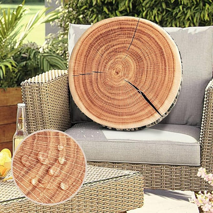 HYSEAS Outdoor Waterproof Throw Pillow, 3D Digital Print Comfortable Kids Funny Cute Wood Log Pillow Circle Seating Floor Cushion for Home, Couch, Sofa, Bedroom, Living Room, Stump, 16 x 2.75 Inch