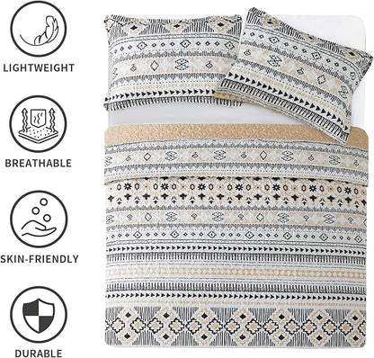 BEDIFANY Boho Quilt King Size Set, Lightweight Bedspread King Size Stripe Boho King Quilt, Quilt Bedding Set for Bed Decoration, All-Season Coverlet Set, 3 Pieces