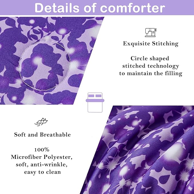 PERFEMET Purple Girls Twin Bedding Set - 6 Pieces Comforter Set with Sheets, Tie Dye Rainbow Bed-in-a-Bag, Sparkle Glitter Fluffy Kids Bedroom Bed Sets (Blue Purple, Twin)