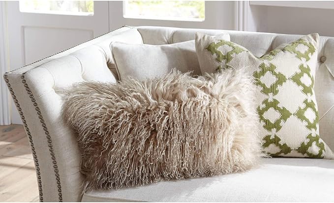 SARO LIFESTYLE Mongolian Lamb Fur Poly Filled Throw Pillow