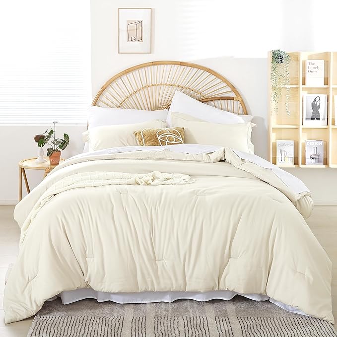 weigelia Full Size Comforter Set Ivory Comforter Set 7 Pieces Comforters Full Size Bed in a Bag with Sheets Fluffy Bedding Set for Women and Men