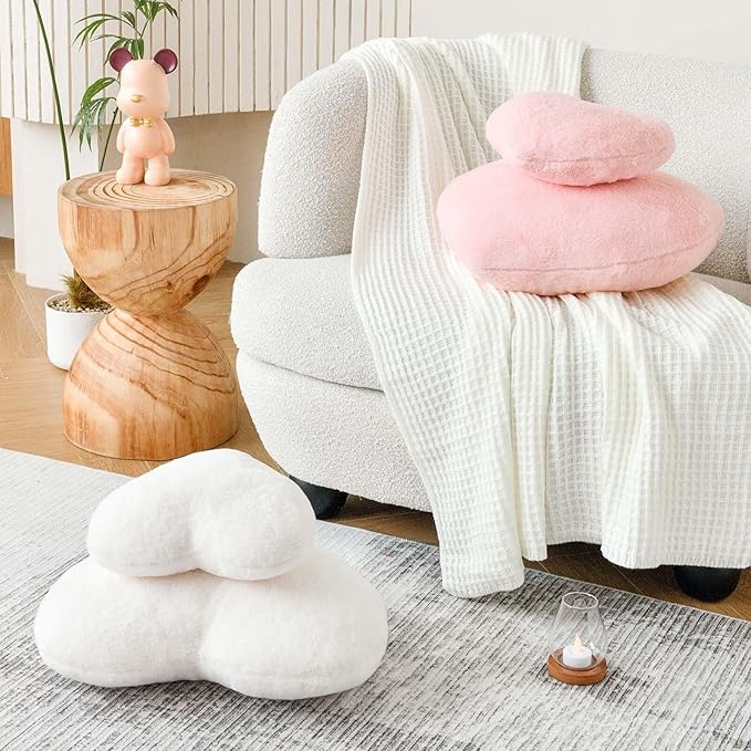 Ivory Heart Pillows, Cute Heart Decorative Pillow, Heart Shaped Throw Pillows for Bed, Faux Rabbit Fur Plush Hoom Decor Pillow Cushion for Chair Sofa Living Room (Mini 12.9" x 9.8")
