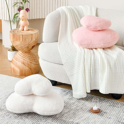 Ivory Heart Pillows, Cute Heart Decorative Pillow, Heart Shaped Throw Pillows for Bed, Faux Rabbit Fur Plush Hoom Decor Pillow Cushion for Chair Sofa Living Room (Large-19.6"x15.7")