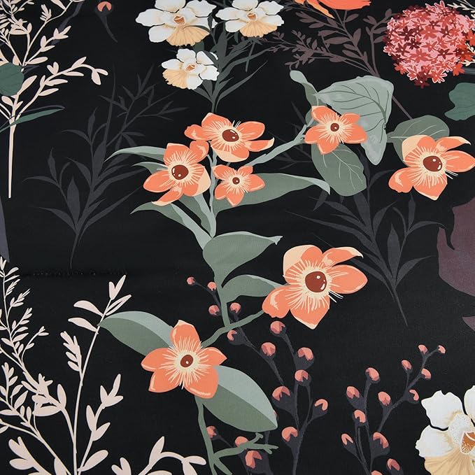 Yiran Black Red Floral Comforter Set King Size, 7 Piece Winter Comforter Bedding Set, Farmhouse Bed in a Bag, Soft Microfiber Complete Bedding Set with Sheets for All Season
