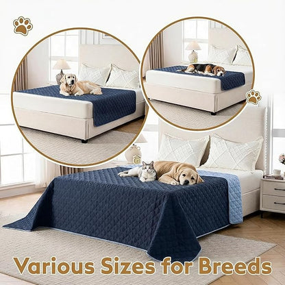 Waterproof Dog Blanket, Couch Cover for Dogs Washable, Reversible Dog Bed Cover, Couch Furniture Protector. (Dark＆Light Blue, 52 X 82 Inch - 1 Pack)