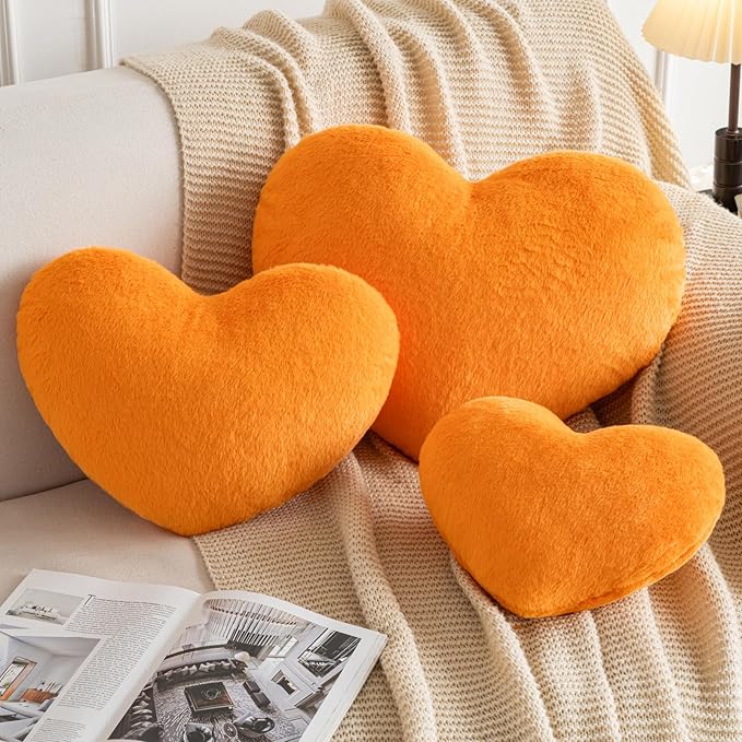 Xiashrk Heart Pillow, Heart Shaped Pillow for Bed Couch, Soft Decorative Heart Throw Pillow, Cute Decorate Pillows, Heart Pillows for Bedroom Living Room (Orange, Large 19.6"x15.7")