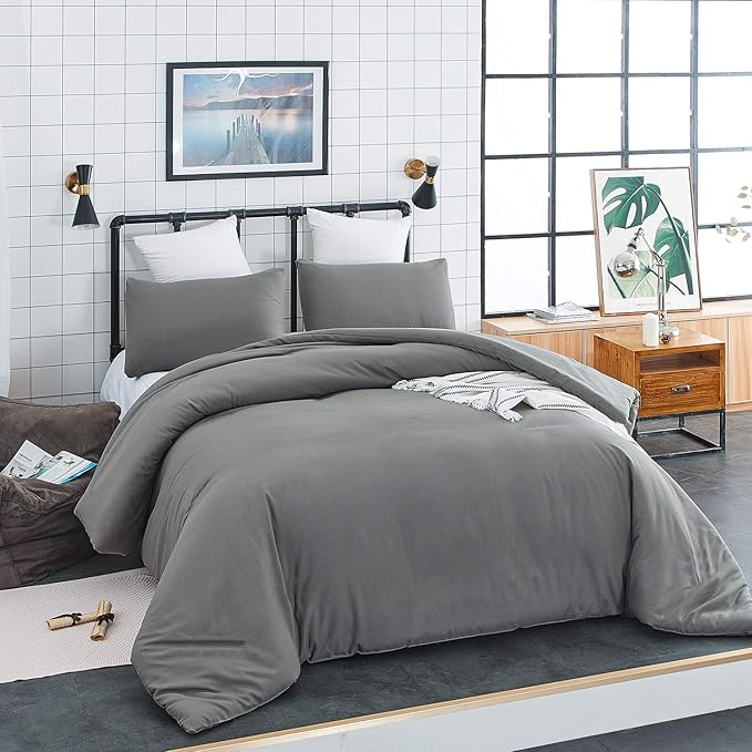 Pureant Grey Comforter Set California King 3Pcs Dark Gray Bedding Comforter Sets Solid Color Comforter Cal King Soft Men Elegant Gray Comforter Charcoal Quilts Luxurious Smoke Grey Bedding Breathable
