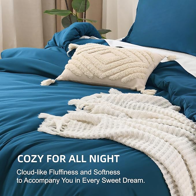 Litanika Teal Twin/Twin XL Comforter Set, 2 Pieces Turquoise Lightweight Solid Bedding Comforter Set, All Season Fluffy Bed Set (66x90In Comforter & 1 Pillowcase)