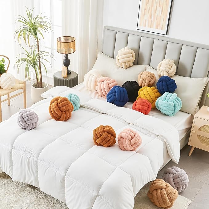 Decorative Throw Knot Pillow Ball for Home Chair Sofa Couch Bed Aesthetic Round Decor Pillows Lambswool Knotted Pillow Cushion (Navy Blue, 13 inches)