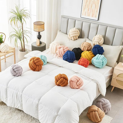 Decorative Throw Knot Pillow Ball for Home Chair Sofa Couch Bed Aesthetic Round Decor Pillows Lambswool Knotted Pillow Cushion (Navy Blue, 13 inches)