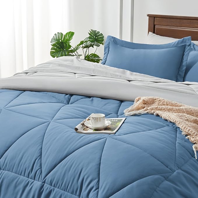BEDELITE Twin XL Comforter Set 5 Pieces Bed in A Bag - Soft Microfiber Reversible Twin Extra Long Blue Bed Set with Comforters, Sheets, Pillowcase & Sham, Cozy Bedding Sets for College Dorm Room