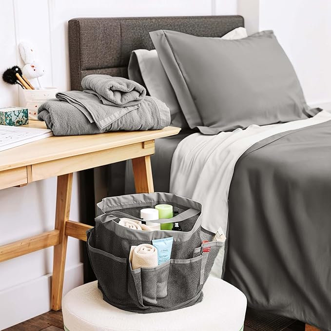 Hearth & Harbor Complete Dorm Room Set, Twin XL Comforter Set, Sheet Set, Pillows, Mattress Protector, Towels and Organizers - All Dorm Accessories Included