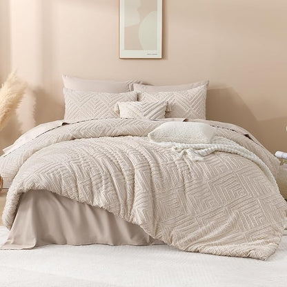 Andency Khaki California King Comforter Set, 3 Pieces Khaki Boho Bedding Set & Collections, Farmhouse Tufted Fluffy Bed Set for California King Bed (1 Comforter 104x96In, 2 Pillowcases)